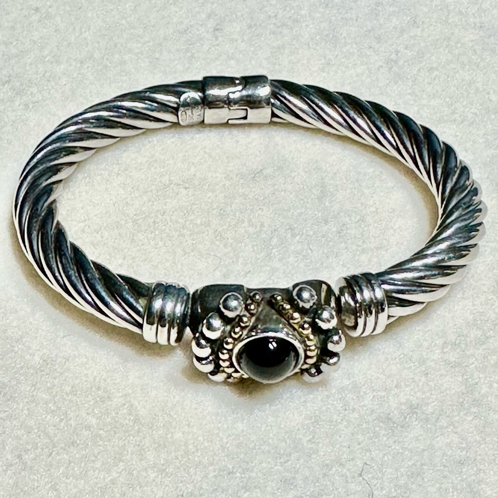 Flli Menegatti Italy .925 Silver Hinged Cuff Bracelet Black Onyx 6.5" Lot 168